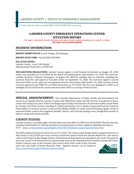 10.10.2020 Cameron Peak Fire EOC Situation Report