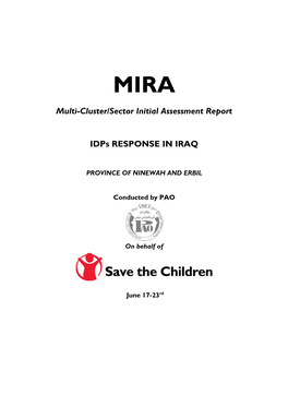 Multi-Cluster/Sector Initial Assessment Report Idps RESPONSE in IRAQ