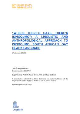 A Linguistic and Anthropological Approach to Isingqumo, South Africa’S Gay Black Language