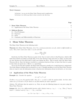 1 Mean Value Theorem 1 1.1 Applications of the Mean Value Theorem