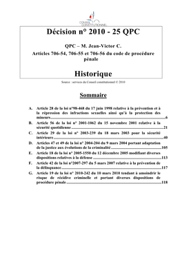 Décisions N° 2010-25 QPC Du 16 Septembre 2010