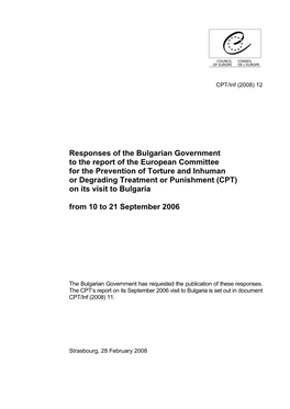 Responses of the Bulgarian Government to the Report of The
