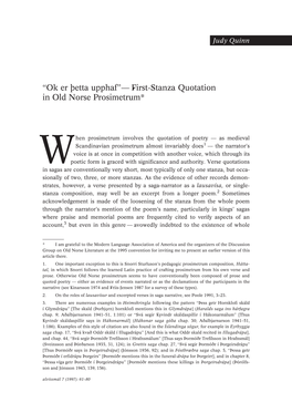 "Ok Er Þetta Upphaf´"--First-Stanza Quotation in Old Norse Prosimetrum