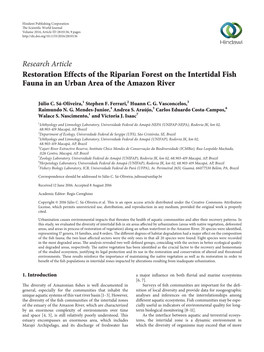 Research Article Restoration Effects of the Riparian Forest on the Intertidal Fish Fauna in an Urban Area of the Amazon River