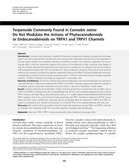 Terpenoids Commonly Found in Cannabis Sativa Do Not Modulate the Actions of Phytocannabinoids Or Endocannabinoids on TRPA1 and TRPV1 Channels