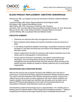 Blood Product Replacement: Obstetric Hemorrhage