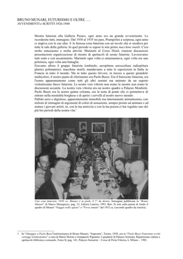 BRUNO MUNARI, FUTURISMO E OLTRE …. AVVENIMENTI E SCRITTI 1926-1940