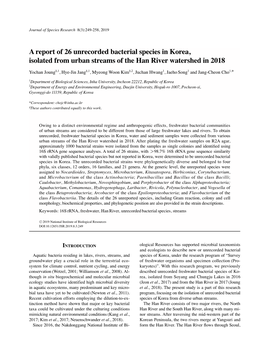 A Report of 26 Unrecorded Bacterial Species in Korea, Isolated from Urban Streams of the Han River Watershed in 2018