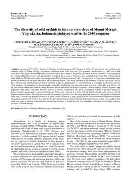 The Diversity of Wild Orchids in the Southern Slope of Mount Merapi, Yogyakarta, Indonesia Eight Years After the 2010 Eruption