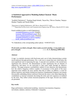 Modeling a Performance in Indian Classical Music: Multinomial