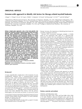 Genome-Wide Approach to Identify Risk Factors for Therapy-Related Myeloid Leukemia