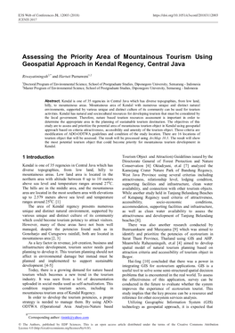Assessing the Priority Area of Mountainous Tourism Using Geospatial Approach in Kendal Regency, Central Java