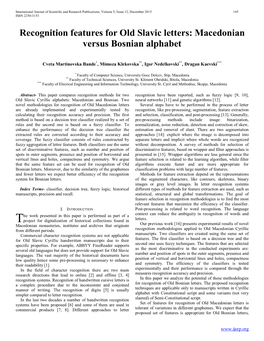Recognition Features for Old Slavic Letters: Macedonian Versus Bosnian Alphabet
