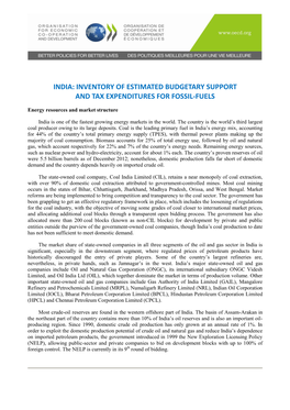 India: Inventory of Estimated Budgetary Support and Tax Expenditures for Fossil-Fuels