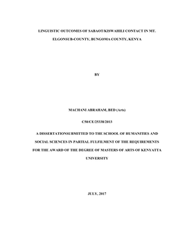 Linguistic Outcomes of Sabaot/Kiswahili Contact in Mt