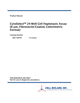 Cytoselect™ 24-Well Cell Haptotaxis Assay (8 Μm, Fibronectin-Coated, Colorimetric Format)