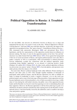 Political Opposition in Russia: a Troubled Transformation