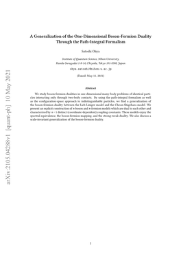 A Generalization of the One-Dimensional Boson-Fermion Duality Through the Path-Integral Formalsim