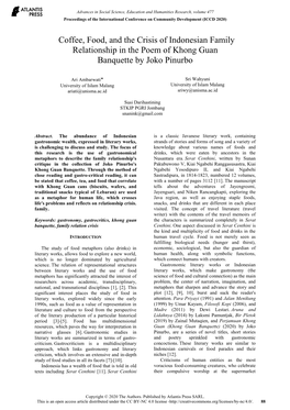 Coffee, Food, and the Crisis of Indonesian Family Relationship in the Poem of Khong Guan Banquette by Joko Pinurbo