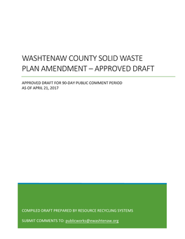 Washtenaw County Solid Waste Plan Amendment – Approved Draft