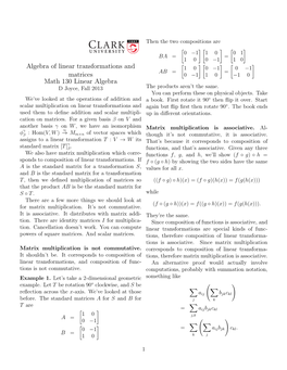 Algebra of Linear Transformations and Matrices Math 130 Linear Algebra