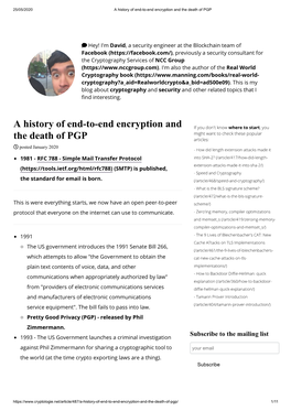 A History of End-To-End Encryption and the Death of PGP