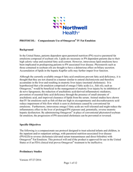 PROTOCOL: Compassionate Use of Omegaven® IV Fat Emulsion