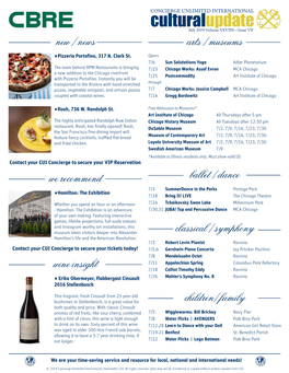 Culturalupdate July 2019 Volume XXVIIII—Issue VII New / News Arts / Museums ♦Pizzeria Portofino, 317 N