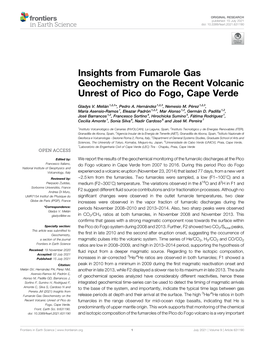 Insights from Fumarole Gas Geochemistry on the Recent Volcanic Unrest of Pico Do Fogo, Cape Verde