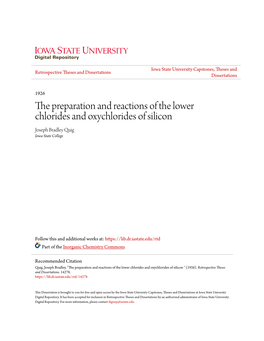 The Preparation and Reactions of the Lower Chlorides and Oxychlorides of Silicon Joseph Bradley Quig Iowa State College