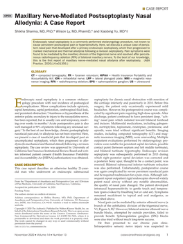 Maxillary Nerve-Mediated Postseptoplasty Nasal Allodynia: a Case Report