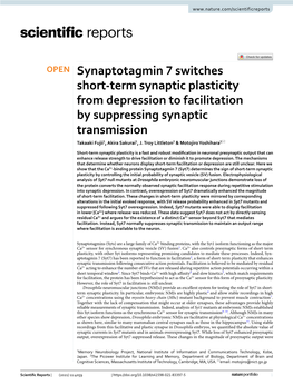 Synaptotagmin 7 Switches Short-Term Synaptic Plasticity from Depression