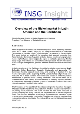 Overview of the Nickel Market in Latin America and the Caribbean