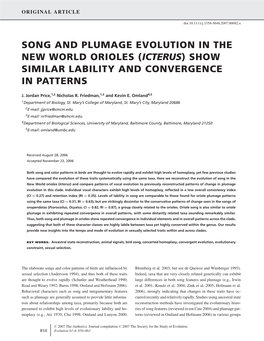 Song and Plumage Evolution in the New World Orioles (Icterus) Show Similar Lability and Convergence in Patterns