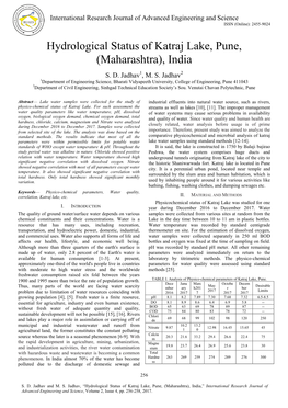 Hydrological Status of Katraj Lake, Pune, (Maharashtra), India