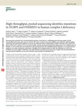 High-Throughput, Pooled Sequencing Identifies Mutations in NUBPL And
