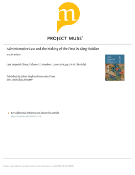 Administrative Law and the Making of the First &lt;I&gt;Da Qing Huidian&lt;/I&gt;