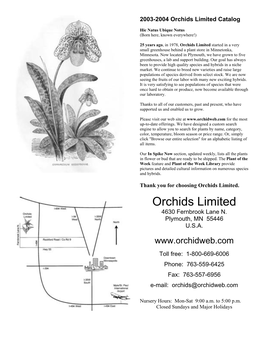 Orchids Limited Catalog