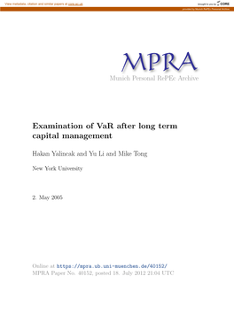 Examination of Var After Long Term Capital Management