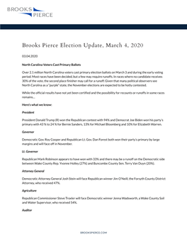 Brooks Pierce Election Update, March 4, 2020
