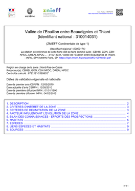 Vallée De L'ecaillon Entre Beaudignies Et Thiant (Identifiant National : 310014031)