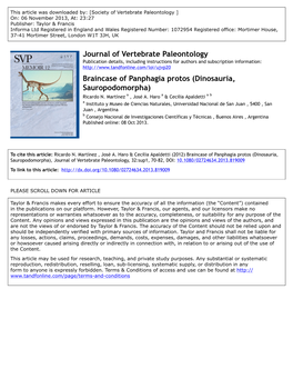 Journal of Vertebrate Paleontology Braincase Of