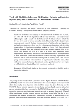 Youth with Disabilities in Law and Civil Society: Exclusion and Inclusion in Public Policy and NGO Networks in Cambodia and Indonesia