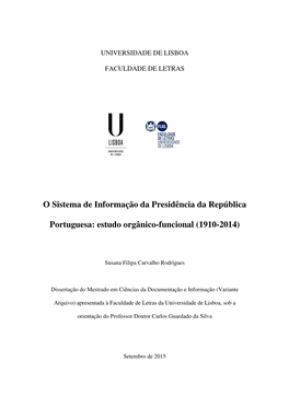 O Sistema De Informação Da Presidência Da República Portuguesa