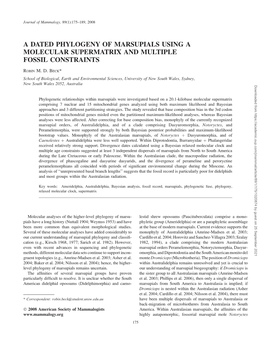 A Dated Phylogeny of Marsupials Using a Molecular Supermatrix and Multiple Fossil Constraints