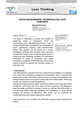 Waste Measurement Techniques for Lean Companies