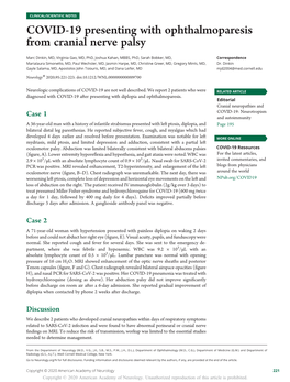 COVID-19 Presenting with Ophthalmoparesis from Cranial Nerve Palsy