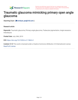 Traumatic Glaucoma Mimicking Primary Open Angle Glaucoma