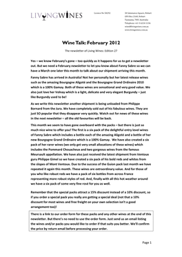 Wine Talk: February 2012