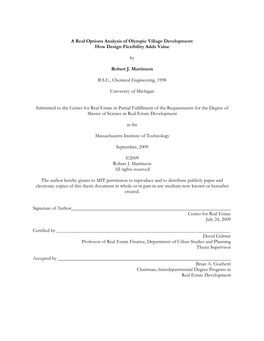 A Real Options Analysis of Olympic Village Development: How Design Flexibility Adds Value